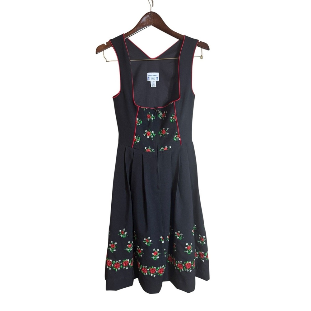 Ernst Licht Black Floral Rose‎ Embroidery Dirndl Dress German Size 6